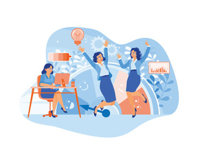 Wall Mural - Energetic and cheerful businesswoman working with passion. Mentally healthy employees. Stress Levels concept. Flat vector illustration.