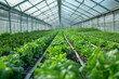 © DKPhoto - Vibrant hydroponic farming setup within a greenhouse, showcasing rows of fresh green plants growing efficiently