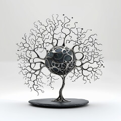 Canvas Print - Metal Sculpture of a Tree With Black and White Branches