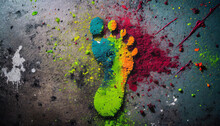 One Footprint, Barefoot, Wall, Floor, Colorful, Embossed, Paint, Art, Illustration, Design