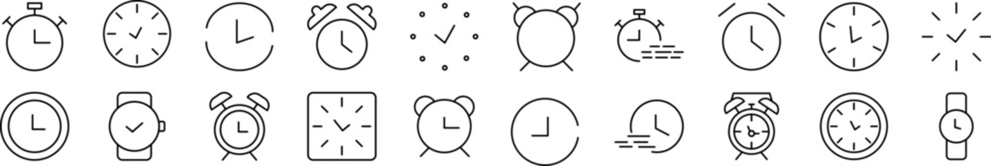 Wall Mural - collection of thin signs of clock. editable stroke. simple linear illustration for stores, shops, ba