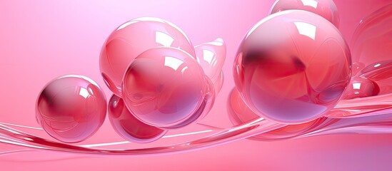 Sticker - Fluid pink spheres suspended in midair against a pink backdrop, resembling liquid bubbles. The transparent material creates a dreamy, macro photography effect reminiscent of glass serveware