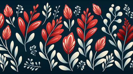 Sticker - Elegant Red and White Botanical Patterns on Dark Blue