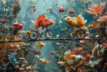A Whimsical Aquarium Where Fish Ride Bicycles On Tightropes, Entertained By Clown Crabs And Magician Starfish.