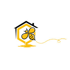 Bee home icon vector logo design template.