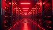 Glowing Red Alert in Data Center: Emergency Warning Lights, Technical Issue. Critical Incident, Server Room Problem, IT Infrastructure Alert. Data Center Management, Cybersecurity Monitoring.