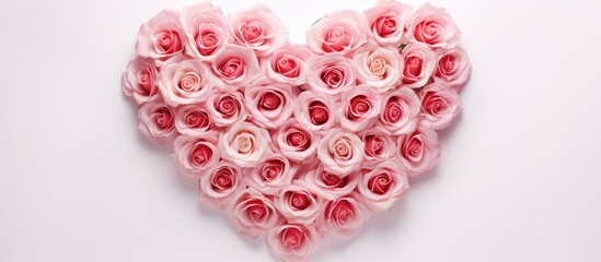 Poster - A heart shaped arrangement of pink rose petals on a white canvas, representing creativity and beauty in the form of body jewelry or headgear