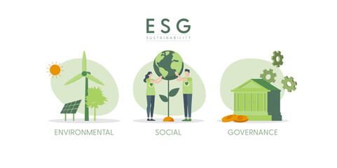 Sticker - Save the Earth. ESG concept. Sustainable ecology and environment conservation concept design. Vector illustration.