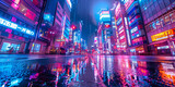 Fototapeta  - Neon city lights in Tokyo, Japan 