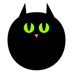 Wall Mural - Cartoon black cat with green eyes. Emotions of cat face. Vector illustration isolated on white background.