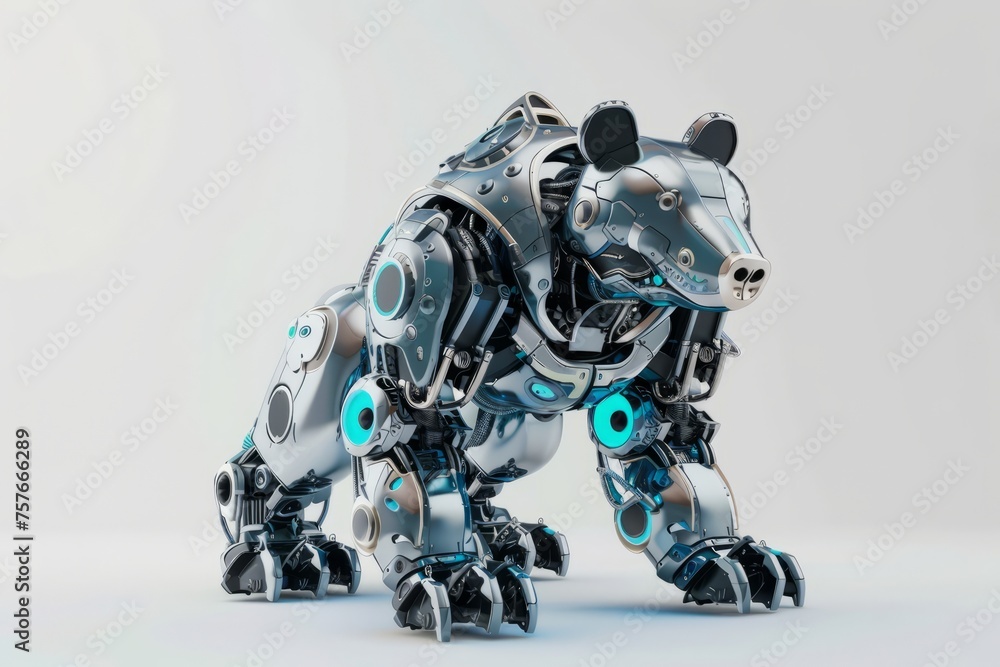 Robotic bear mascot logo, equipped with advanced weaponry and armored ...