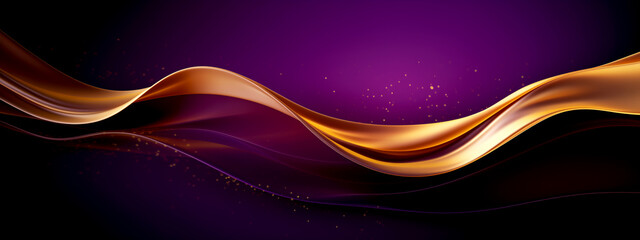 Poster - Fractal Wave - Golden Wave Motion Energy on Purple Background