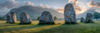 The Neolithic Castlerigg Stone Circle dating fro,
ancient megalithic stone ship monument in Southern Sweden photographed at sunset