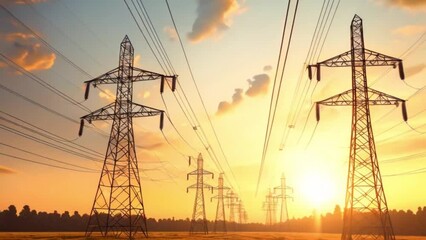 electric pole, sunset, footage, 4k footage, videos, video clip, short video