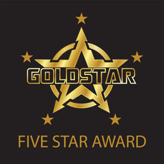 Five star award badge reward. 5 Gold star success symbol. 3D Best luxury premium graphic rate winner 