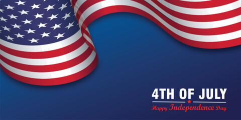 4th of July happy independence day of america background with text and waving american flag