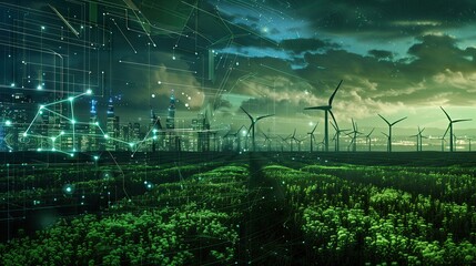 The digital future of wind turbines in the field of green renewable energy.