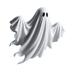 flying halloween ghost in a white sheet isolated on white
