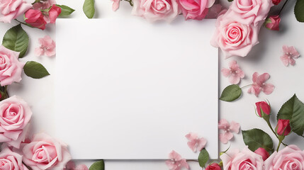 Wall Mural - blank frame with space for text. beautiful pink flowers composition