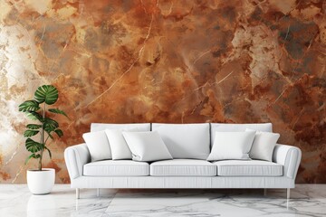 Wall Mural - A white couch sits beside a green potted plant