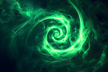 Abstract green spirals on black background