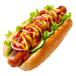 Delicious hot dog with mustard and pickled cucumbers isolated on transparent background With clipping path.3d render