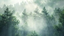 Trees In The Fog The Smoke In The Forest In The Morning. Seamless Looping Overlay 4k Virtual Video Animation Background