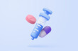 3d pharmacy drug for health pharmaceutical on blue background. Cartoon minimal of first aid and health care. Medical symbol of emergency help. 3d aid medicine icon vector render illustration