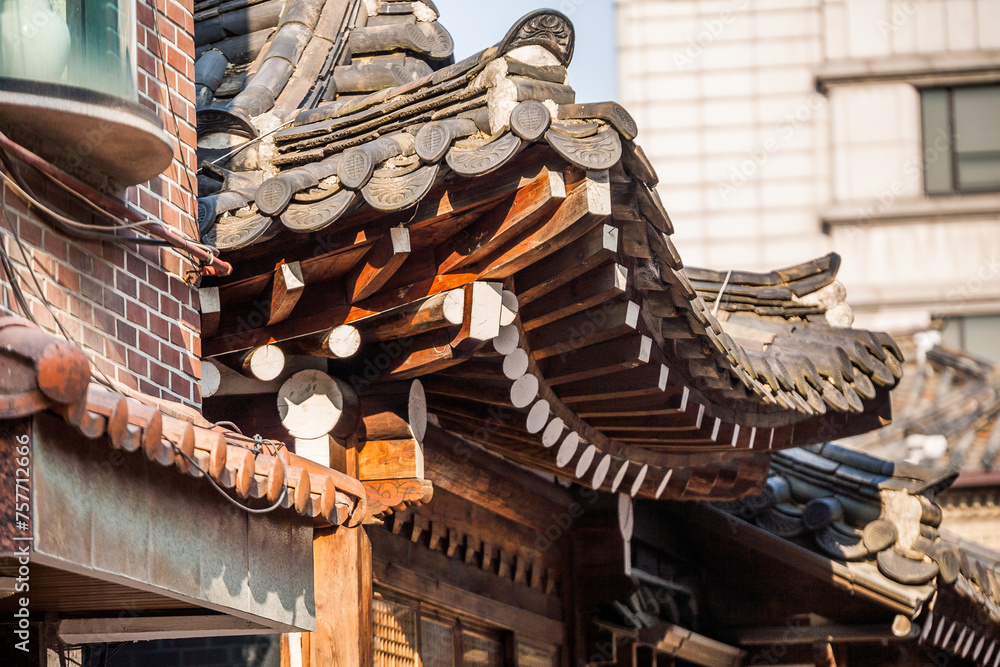 Traditional Korean building architecture of bukchon Hanok Village in ...