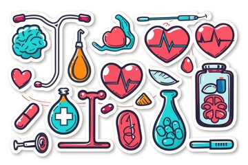 Wall Mural - Fun medicine healthcare cartoon sticker for health education, isolated on white with cut-out edge - quirky and informative