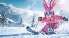 Pink Rabbit Skiing In The Alps, Stylize 