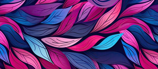 Sticker - A vibrant array of colorful feathers painted in shades of purple, pink, azure, and violet on a dark background resembling a whimsical cartoon art piece