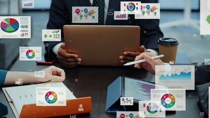 Poster - Group of multinational businessperson meeting in office and digital documents concept.