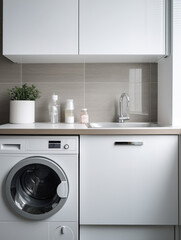 Wall Mural - White kitchen with washer and dryer