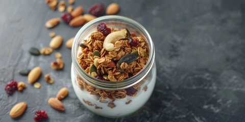 Canvas Print - Bowl of granola with nuts and raisins