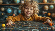 Child educates: chalkboard, solar system, creativity.generative ai