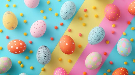 Colorful collection of Easter eggs on a vibrant background, symbolizing the joyful celebration of the holiday