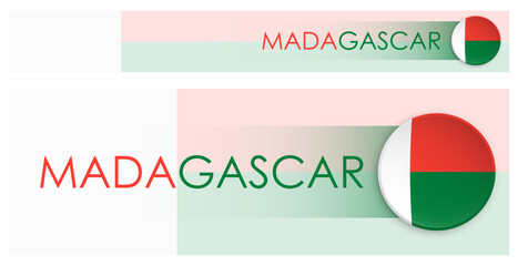 Wall Mural - Madagascar flag horizontal web banner in modern neomorphism style. Webpage Madagascar country header button for mobile application or internet site. Vector