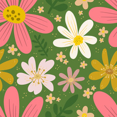 Wall Mural - Seamless pattern with hand drawn flowers. Vector illustration