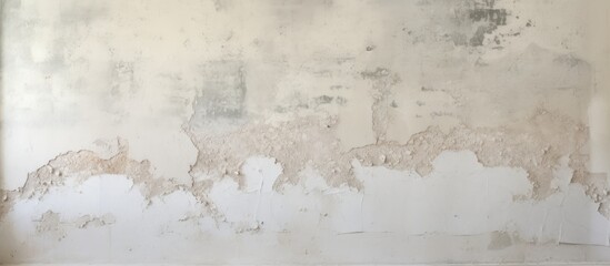 Canvas Print - A detailed shot of a white wall with peeling paint, showcasing the raw beauty of deteriorating architecture and the contrast of brown wood flooring