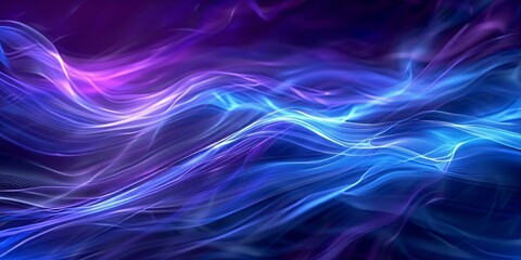 Abstract image of dynamic blue and purple flowing data streams.