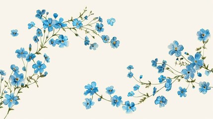 Wall Mural - Flower frame for flowershop with label designs. Summer floral greeting card. Flowers background for cosmetic packaging. Vintage card with forget me not flowers.