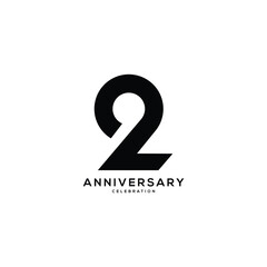 2, 2 Years Anniversary Logo, Vector Template Design element for birthday, invitation, wedding, jubilee and greeting card illustration.