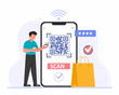© Heena_Rajput - Men use mobile cashless payment system or scan qr code for online shopping digital banking service and application for contactless pay vector illustration