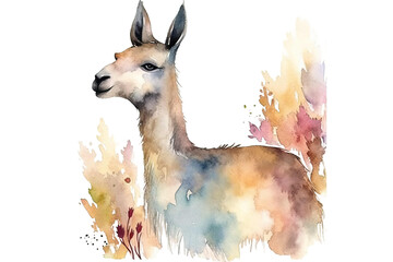 Wall Mural - beautiful fabric animal Hand painted Watercolor white llama design background isolated print card illustration background