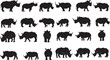Rhino Silhouette Collection stock illustration isolated on white background