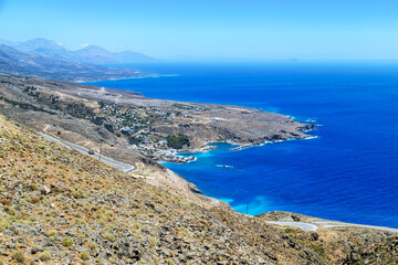 Wall Mural - View from the moutain to the sea (Ilingas, Chora Sfakion, Crete, Greece)