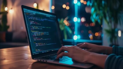 programmer coding on laptop, software development and web design concept