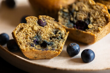 Poster - Vegan Oatmeal Banana Blueberry Muffins Close Up