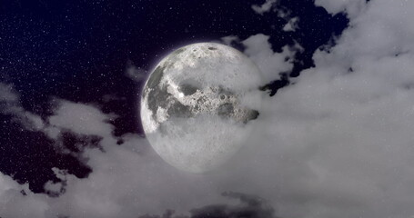 Wall Mural - image of grey planet over cloudy night sky